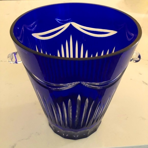 Cobalt Blue Cased Glass Champagne/Ice Bucket VTG Imperial Estate Crystal - Picture 2 of 13